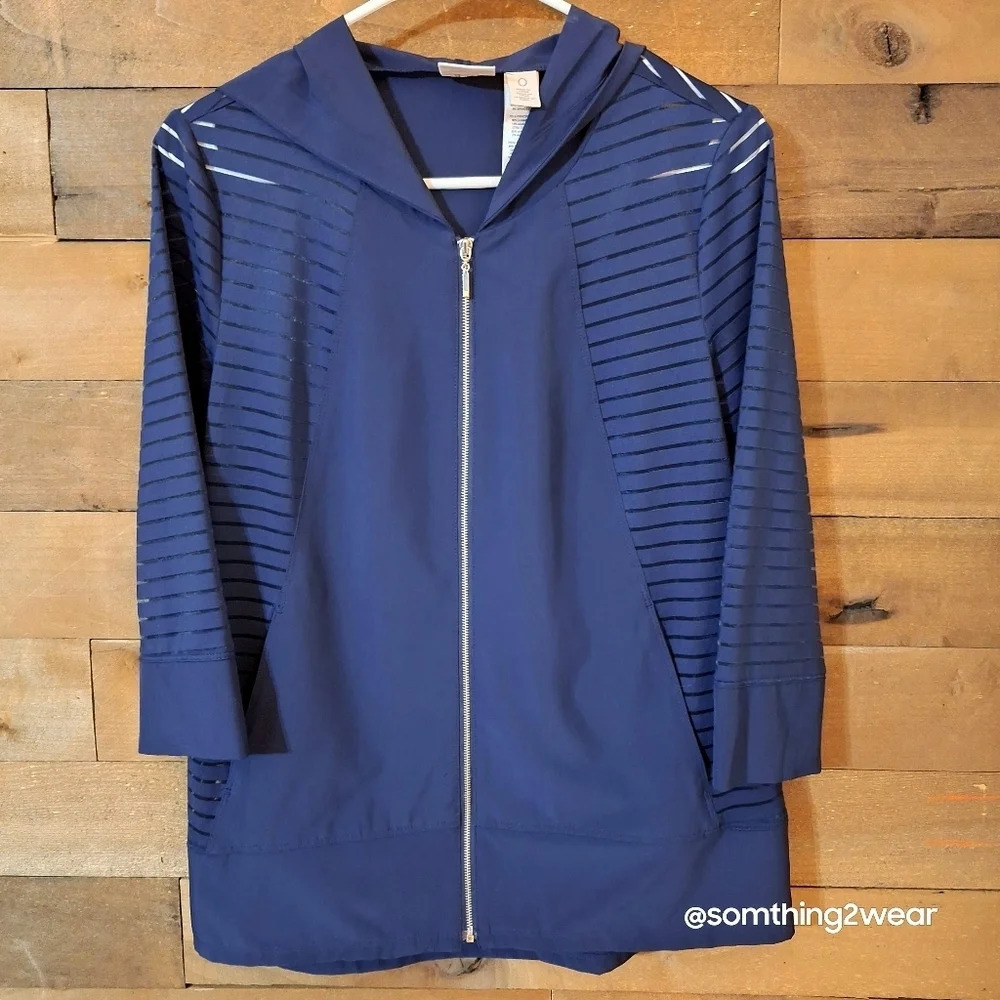 Weekends by Chico's Blue Zip Up Hoodie Chico's Size 0 (S/4)